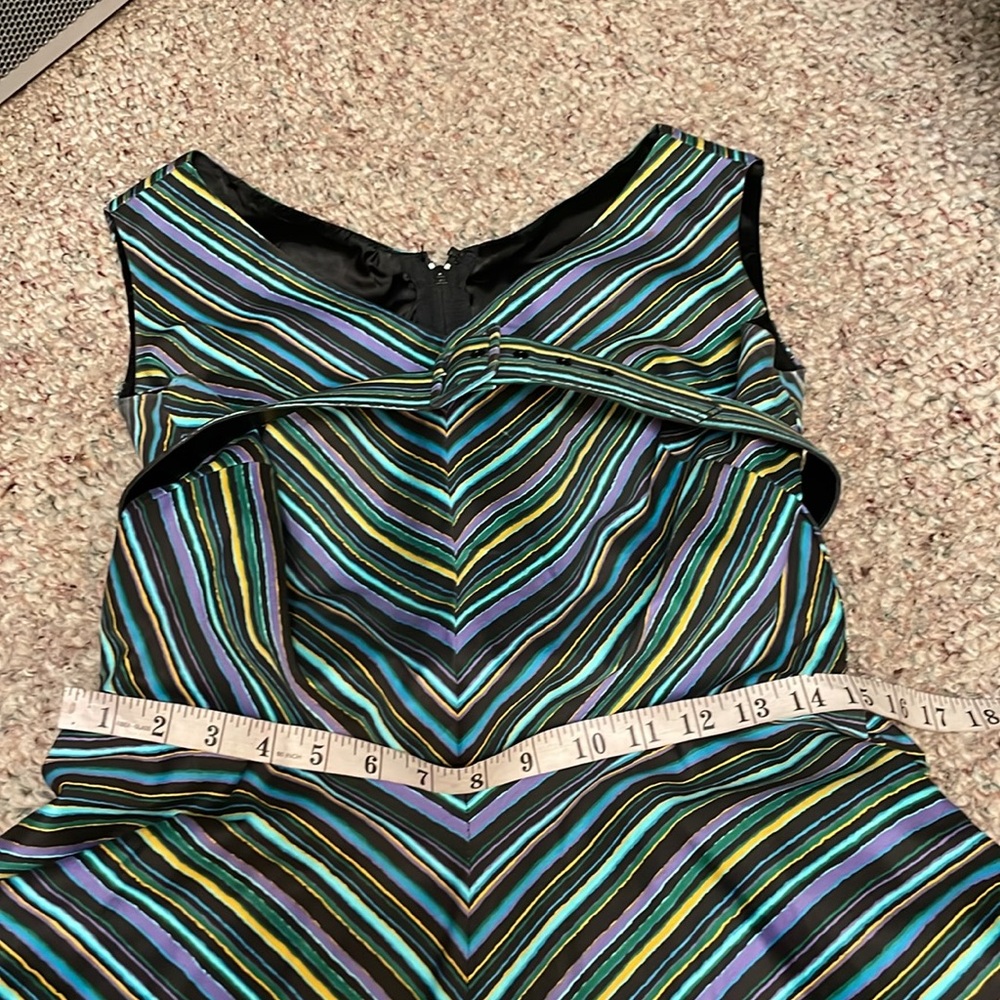 Pinup Couture Black Striped Fit & Flare Dress with Green and Blue Accents - Picture 7 of 12